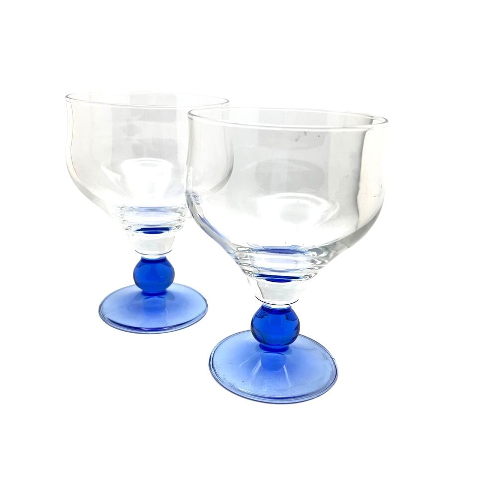 Pair of BORMIOLI ROCCO Minorca Blue Glass Dessert Goblets MADE IN ITALY